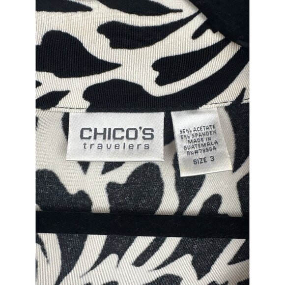 Women’s Chico’s travelers Size 2XL Black & White Patterned Long Sleeve Button Up - Picture 6 of 6